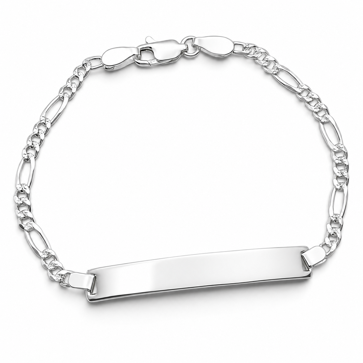 Esclava Figaro Diamantada 3mm Plata Ley 925