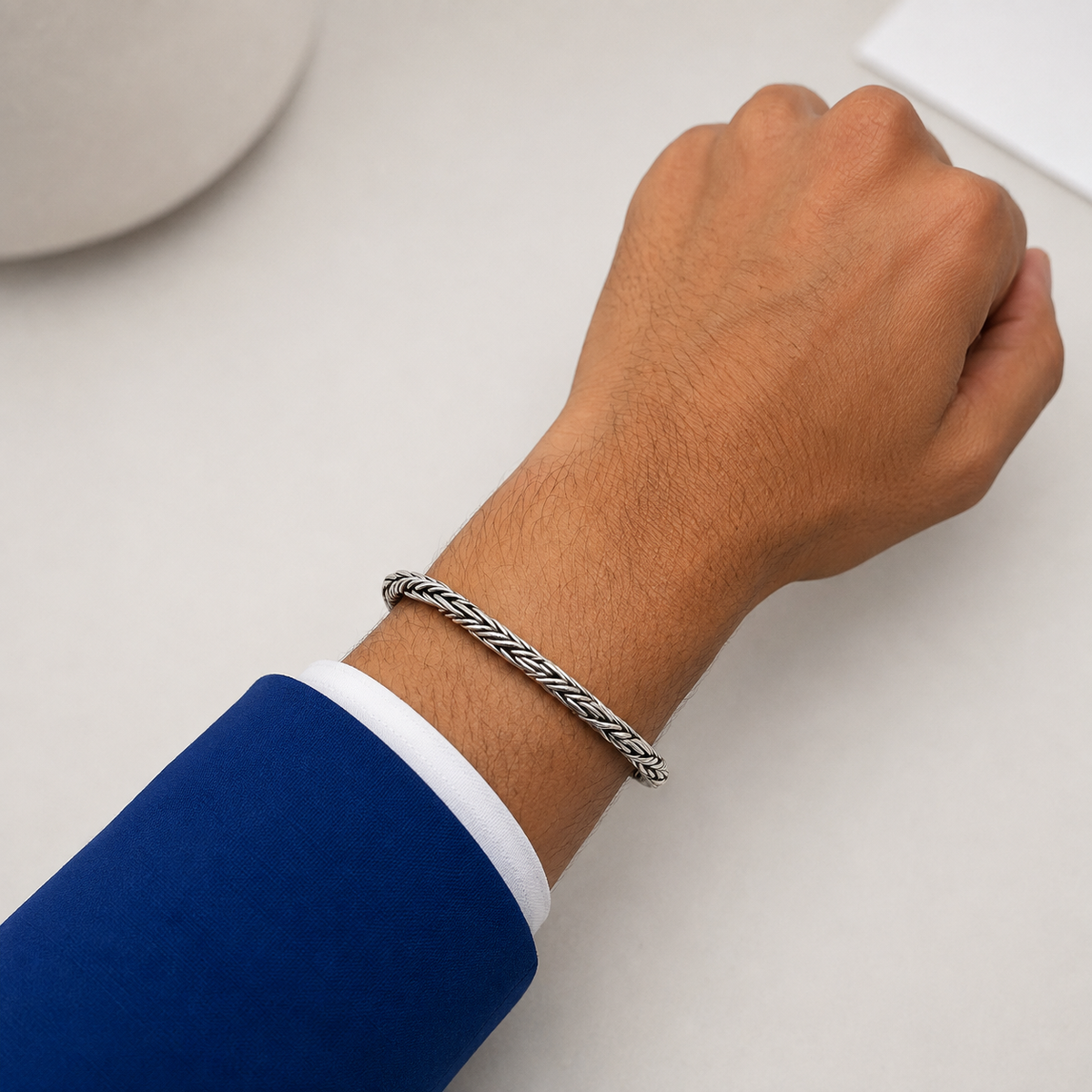 Pulso Tejido Grueso 6mm Plata Ley 925