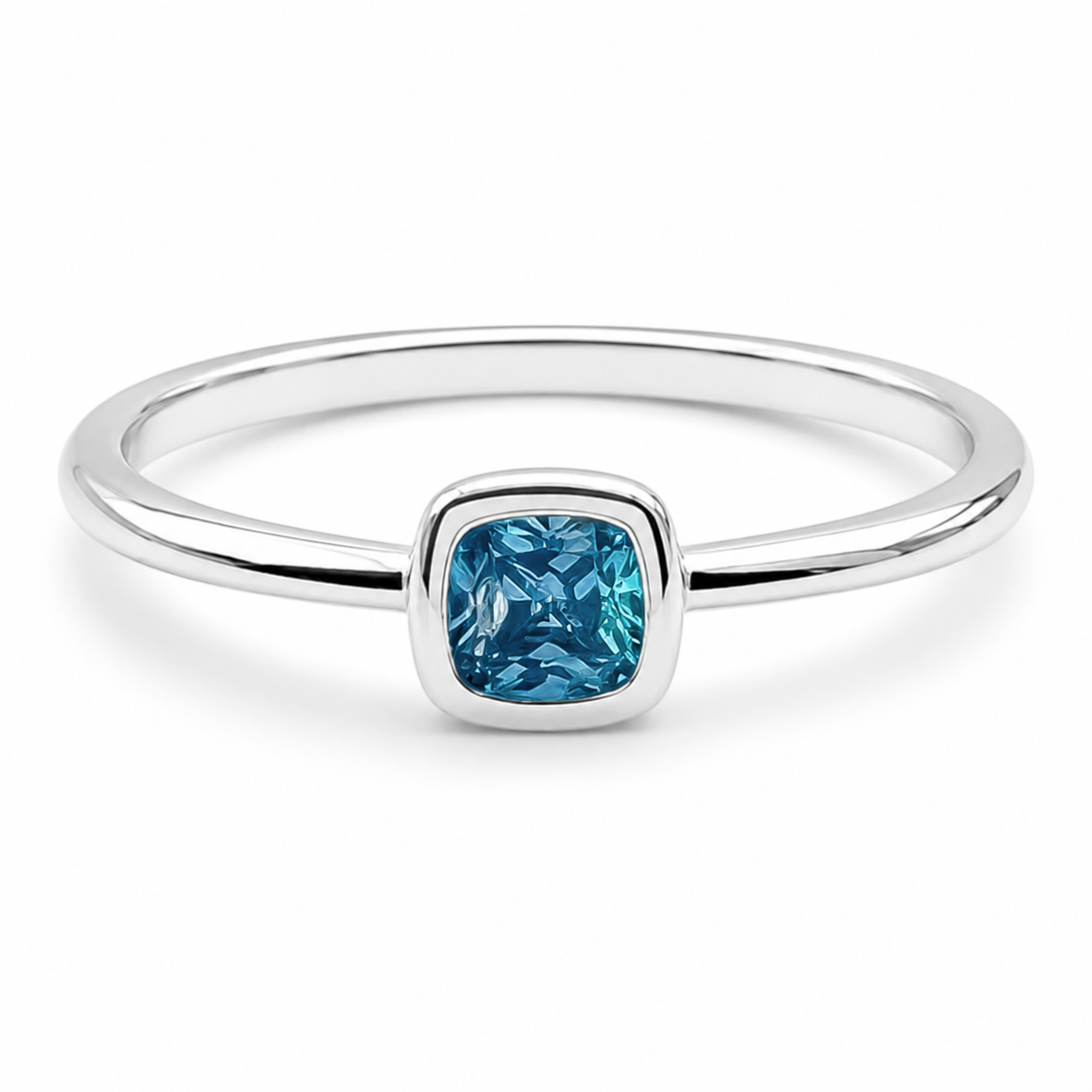 Anillo Zirconia Azul Plata Ley 925