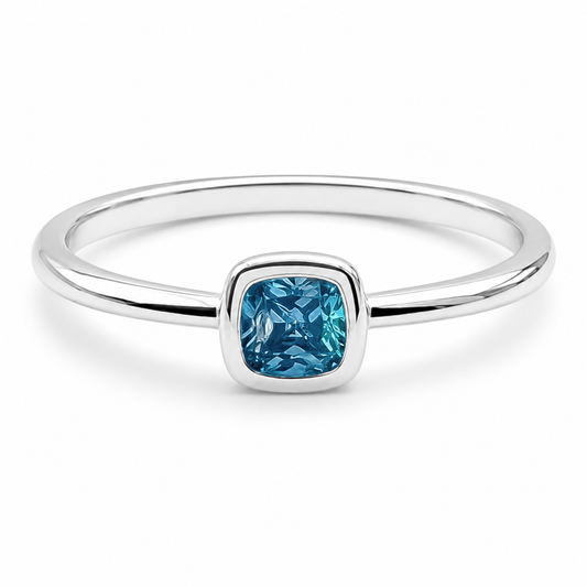 Anillo Zirconia Azul Plata Ley 925