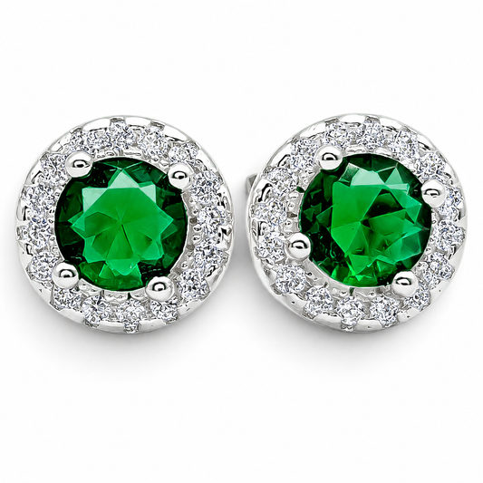 Arete Zirconia Verde Plata Ley 925