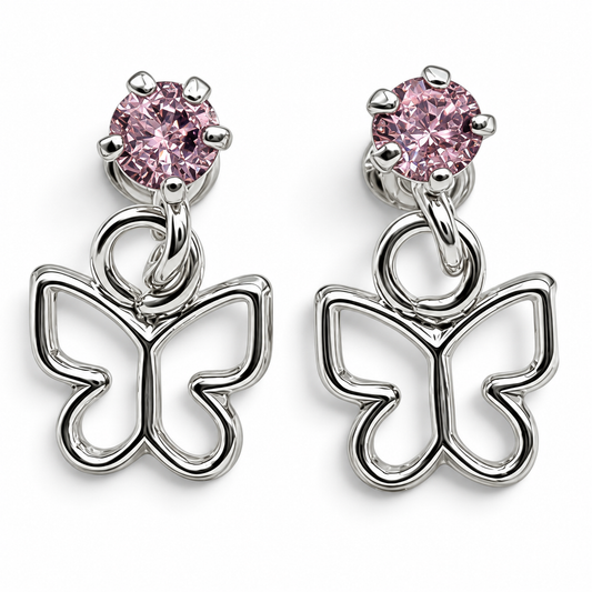 Broquel Mariposa Rosa Plata Ley 925
