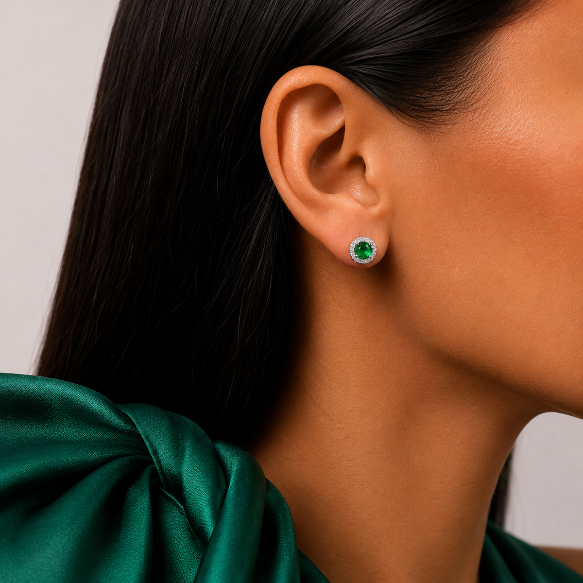 Arete Zirconia Verde Plata Ley 925