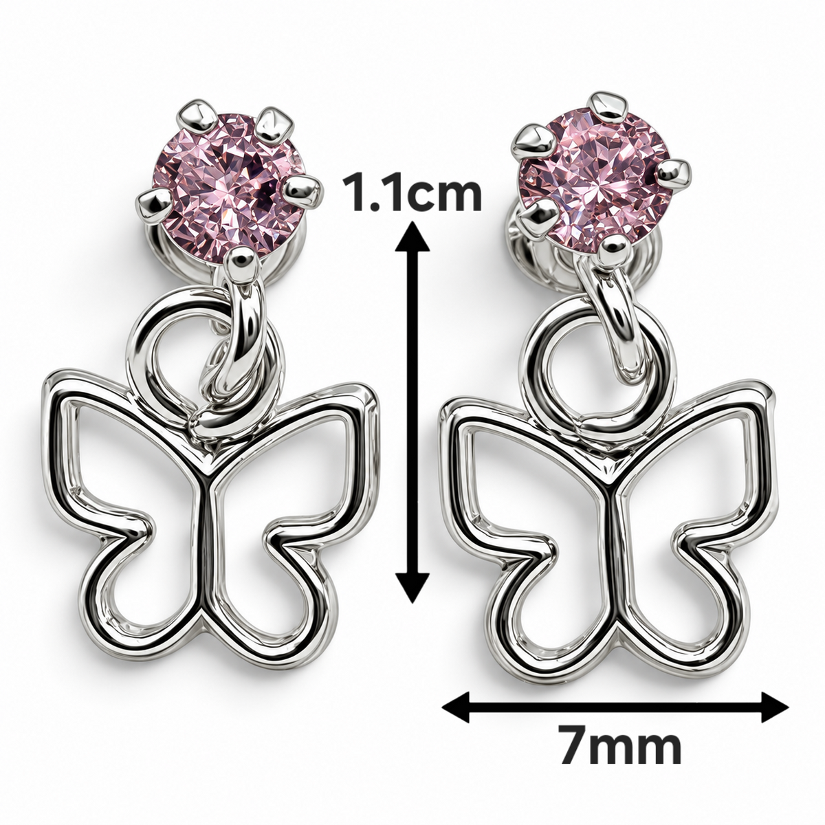 Broquel Mariposa Rosa Plata Ley 925