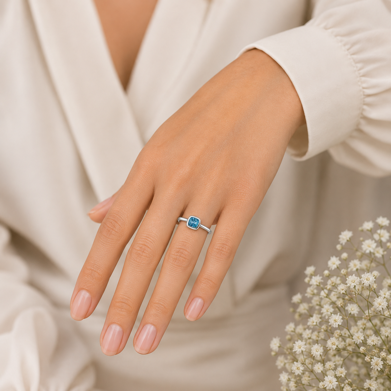 Anillo Zirconia Azul Plata Ley 925