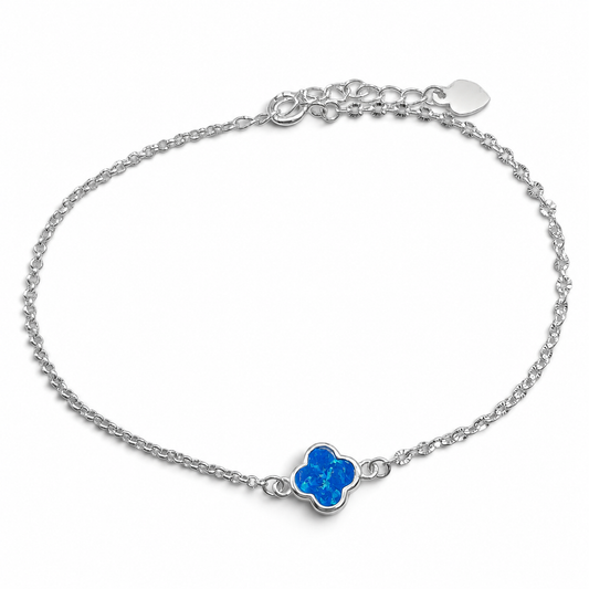 Pulsera Van Azul 1 Trebol Opalo Plata Ley 925