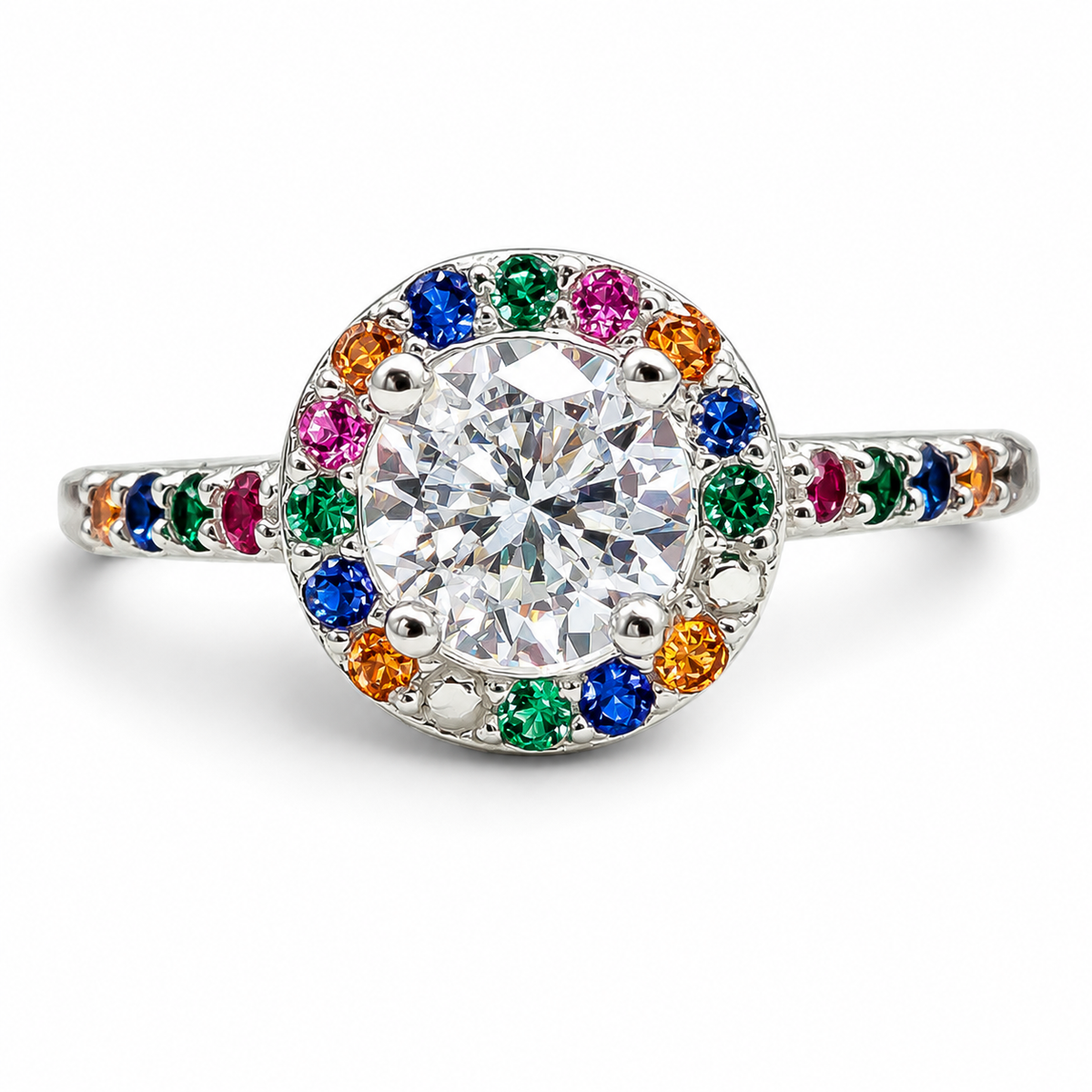Anillo Blanco Multicolor Plata Ley 925