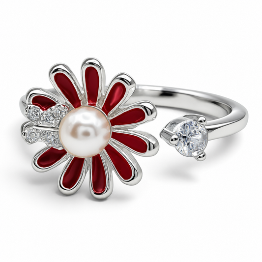 Anillo Flor Perla Plata Ley 925