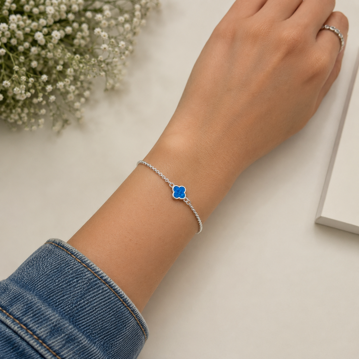 Pulsera Van Azul 1 Trebol Opalo Plata Ley 925