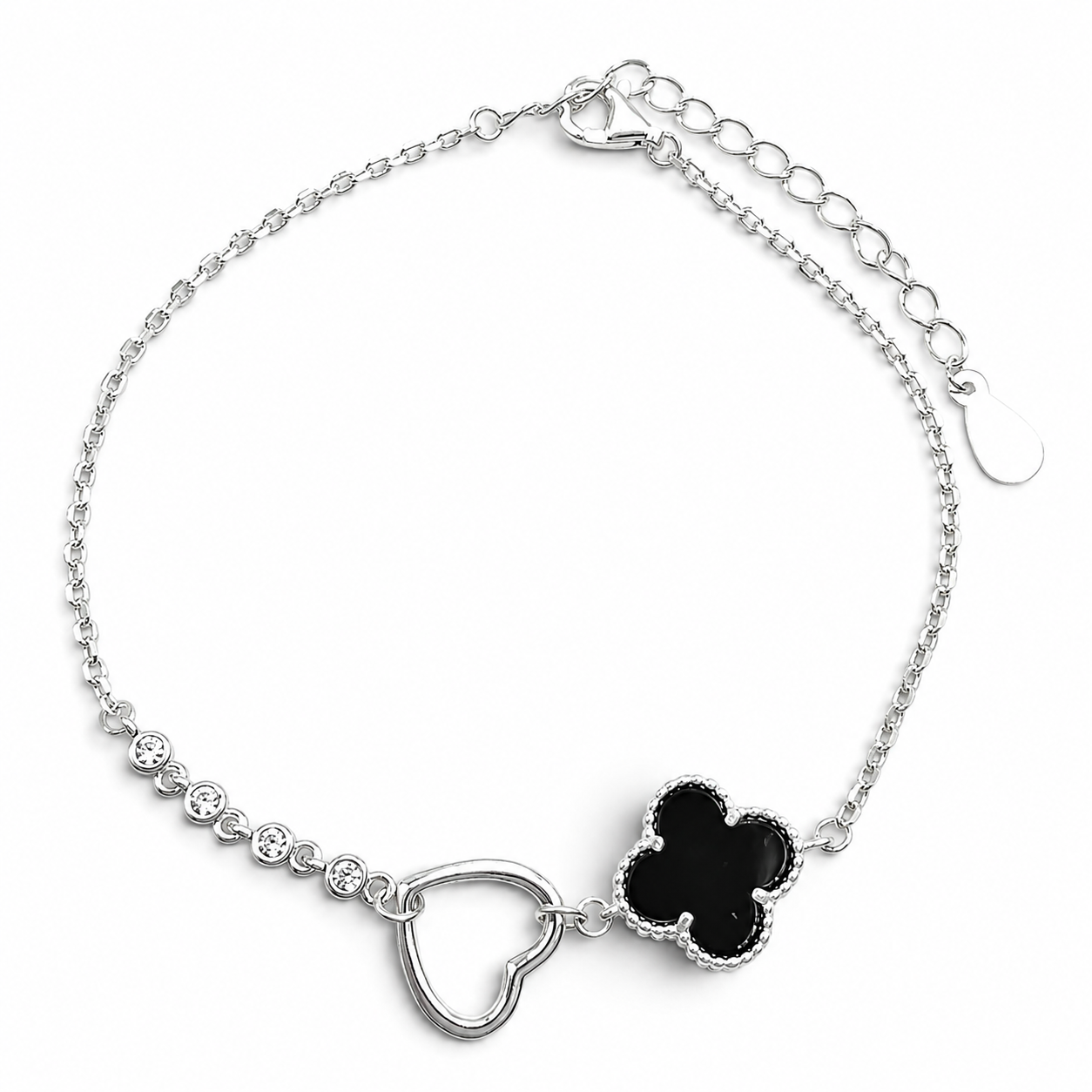 Pulsera Van Corazon 1 Trebol Plata Ley 925