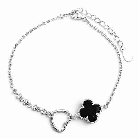 Pulsera Van Corazon 1 Trebol Plata Ley 925