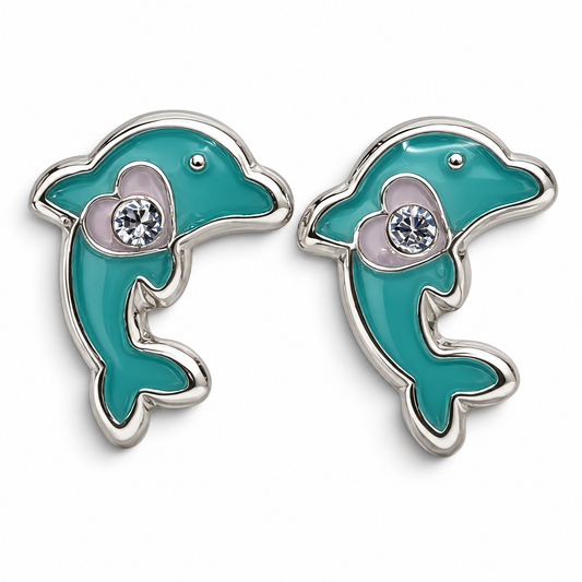 Broquel Delfin Verde Plata Ley 925