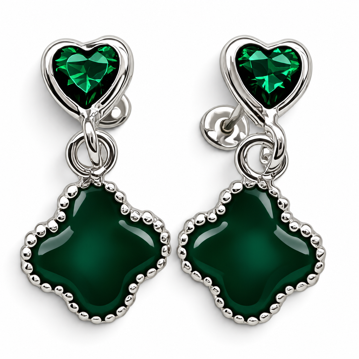 Broquel Trebol Verde Plata Ley 925