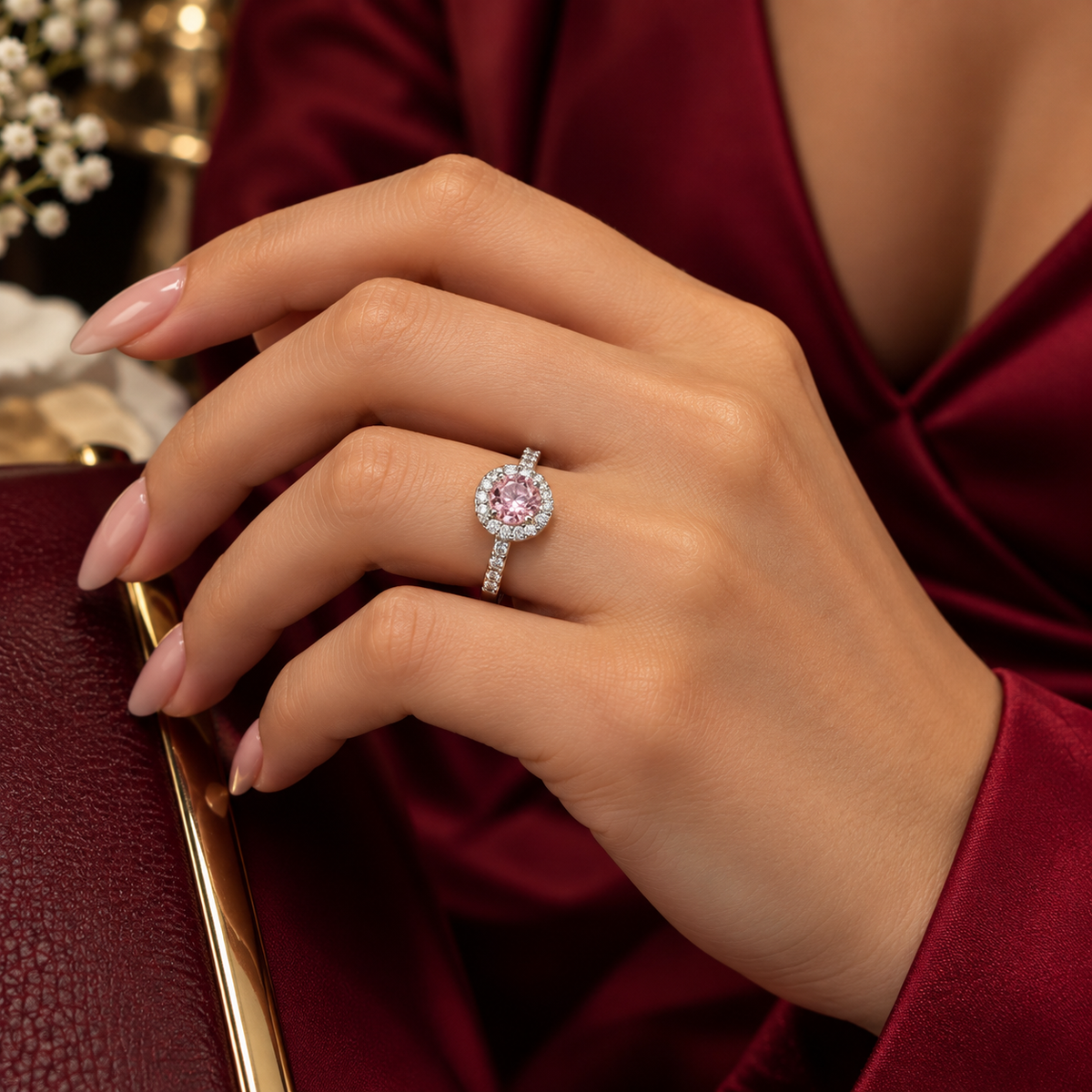 Anillo Rosa Plata Ley 925