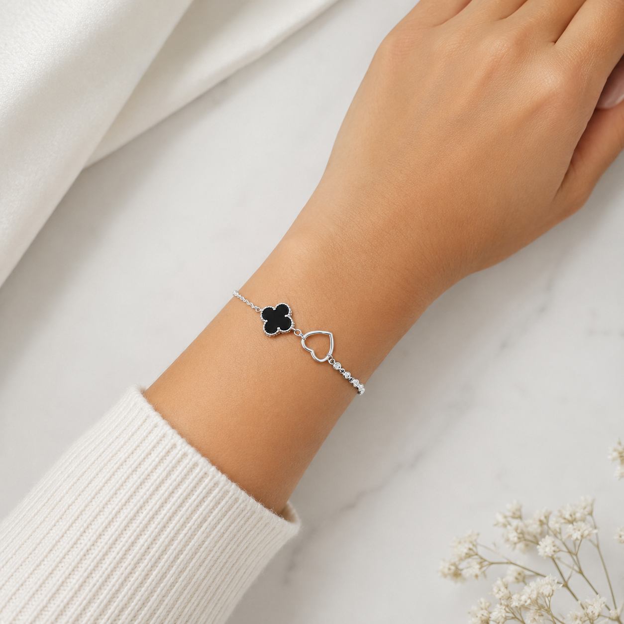 Pulsera Van Corazon 1 Trebol Plata Ley 925
