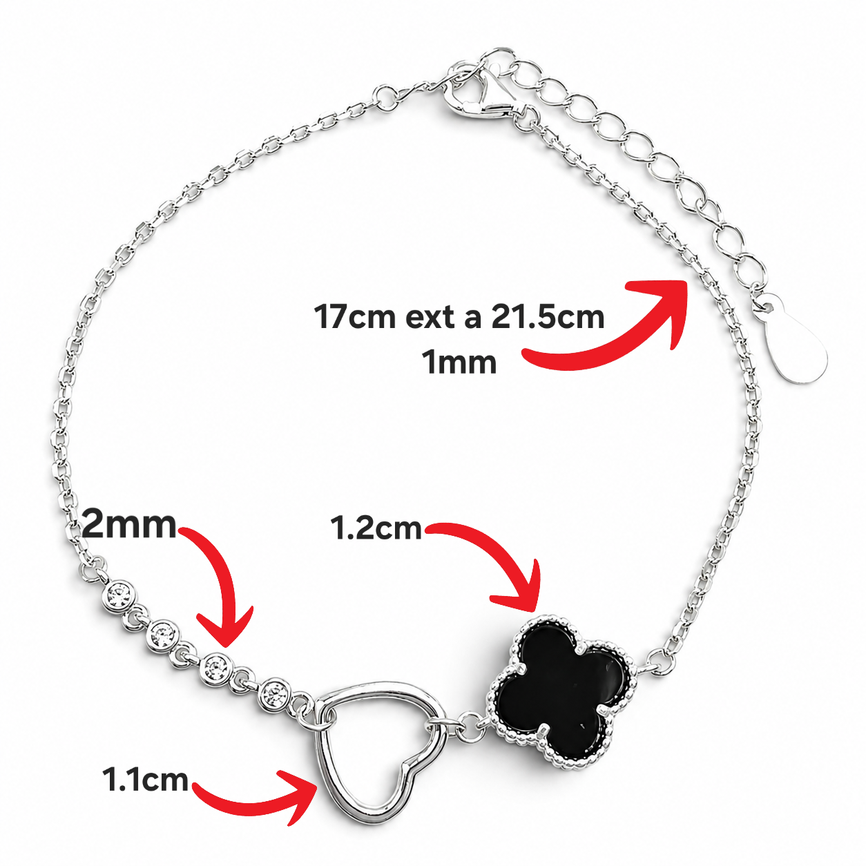 Pulsera Van Corazon 1 Trebol Plata Ley 925