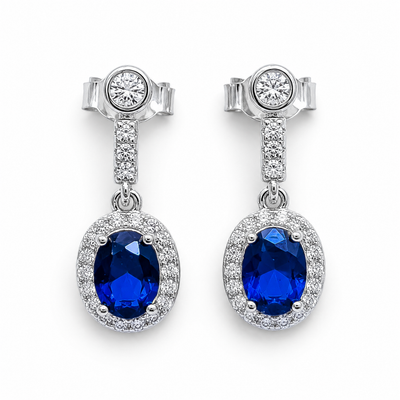 Arete Azul Zirconia Plata Ley 925
