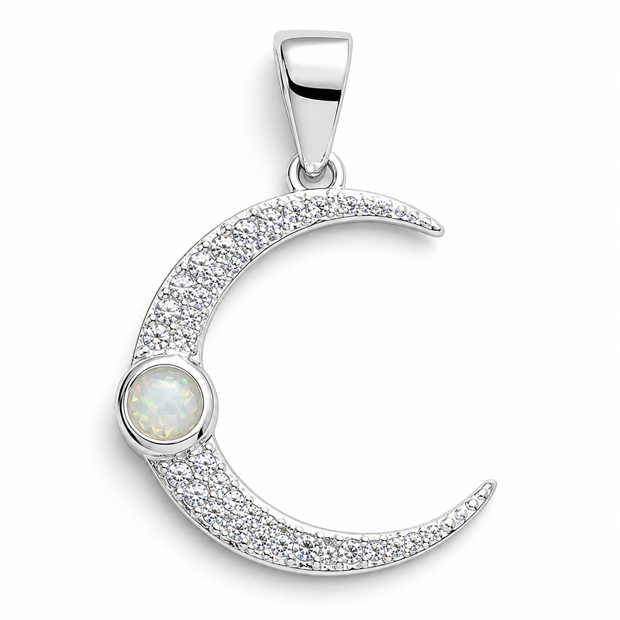 Dije Luna Opalo Blanco Plata Ley 925