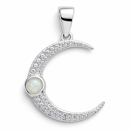 Dije Luna Opalo Blanco Plata Ley 925
