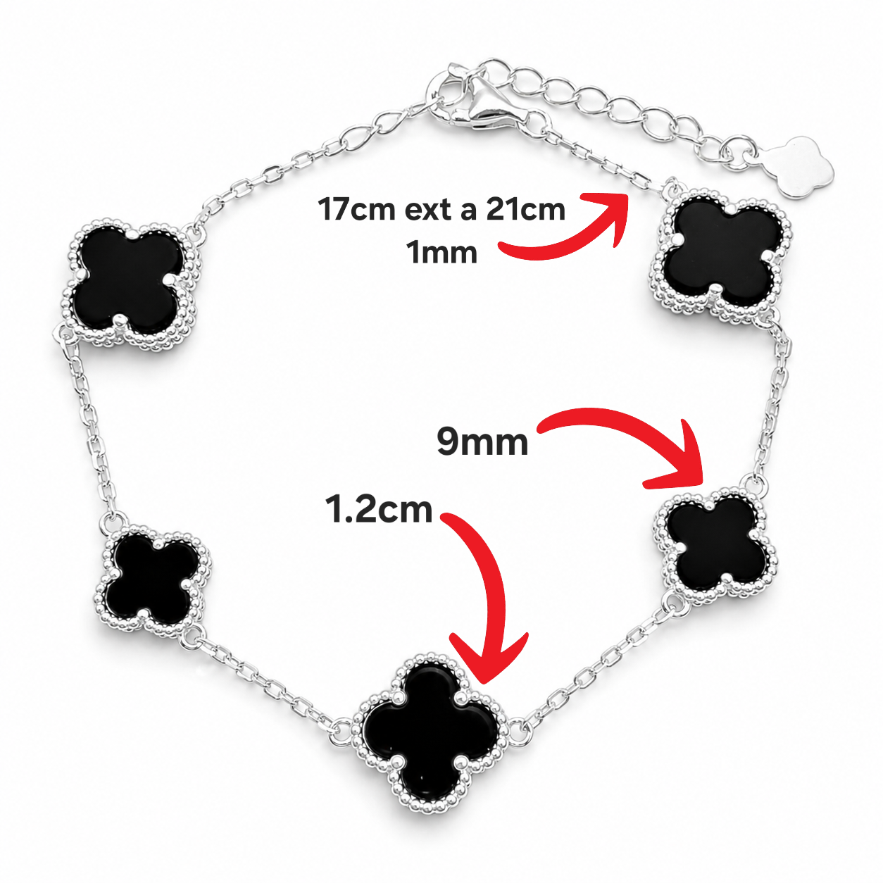 Pulsera Van Negra 5 Treboles Plata Ley 925