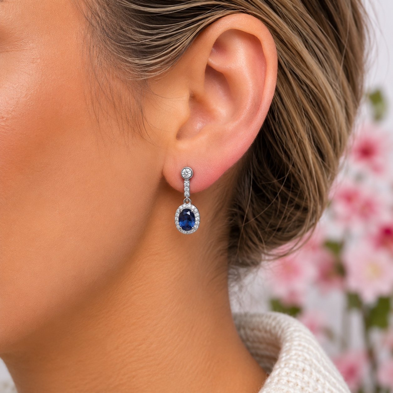 Arete Azul Zirconia Plata Ley 925