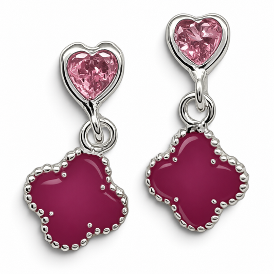 Broquel Trebol Rosa Plata Ley 925