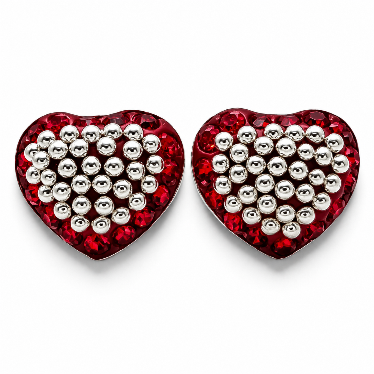 Arete Corazon Blanco Rojo Plata Ley 925