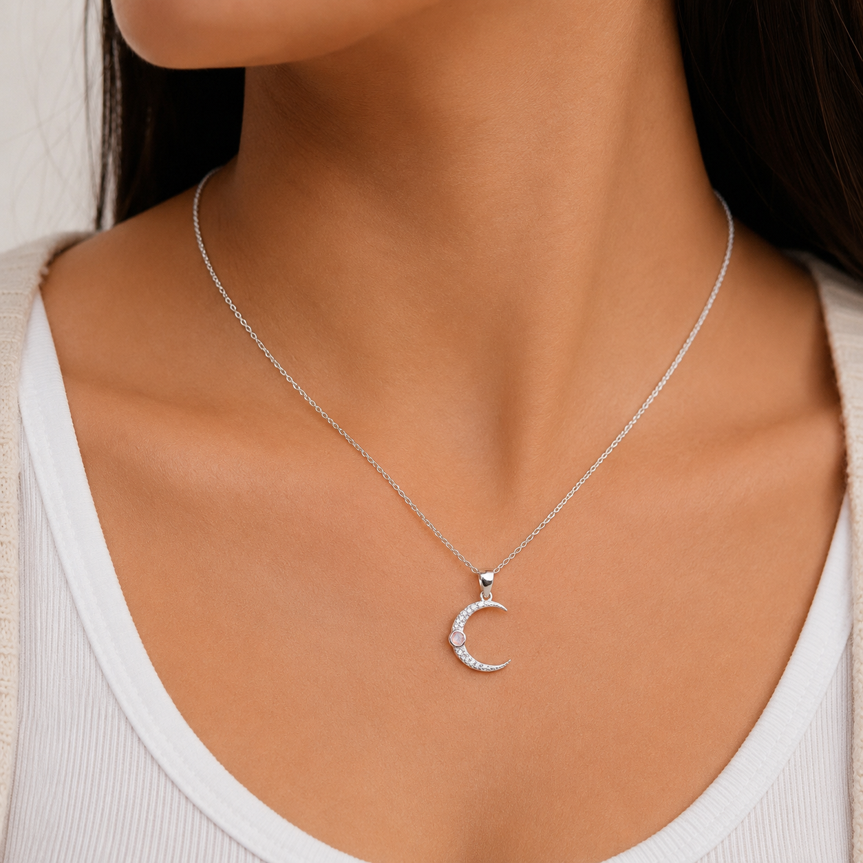 Dije Luna Opalo Rosa Plata Ley 925