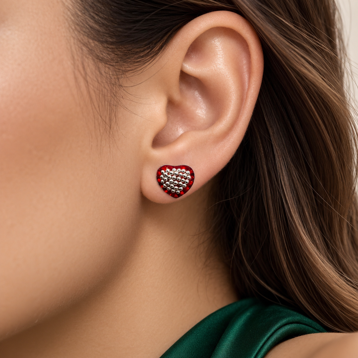 Arete Corazon Blanco Rojo Plata Ley 925