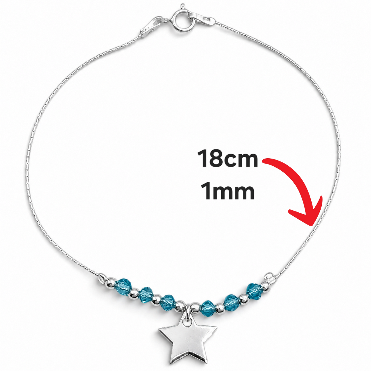 Pulsera Estrella Bola Azul Plata Ley 925