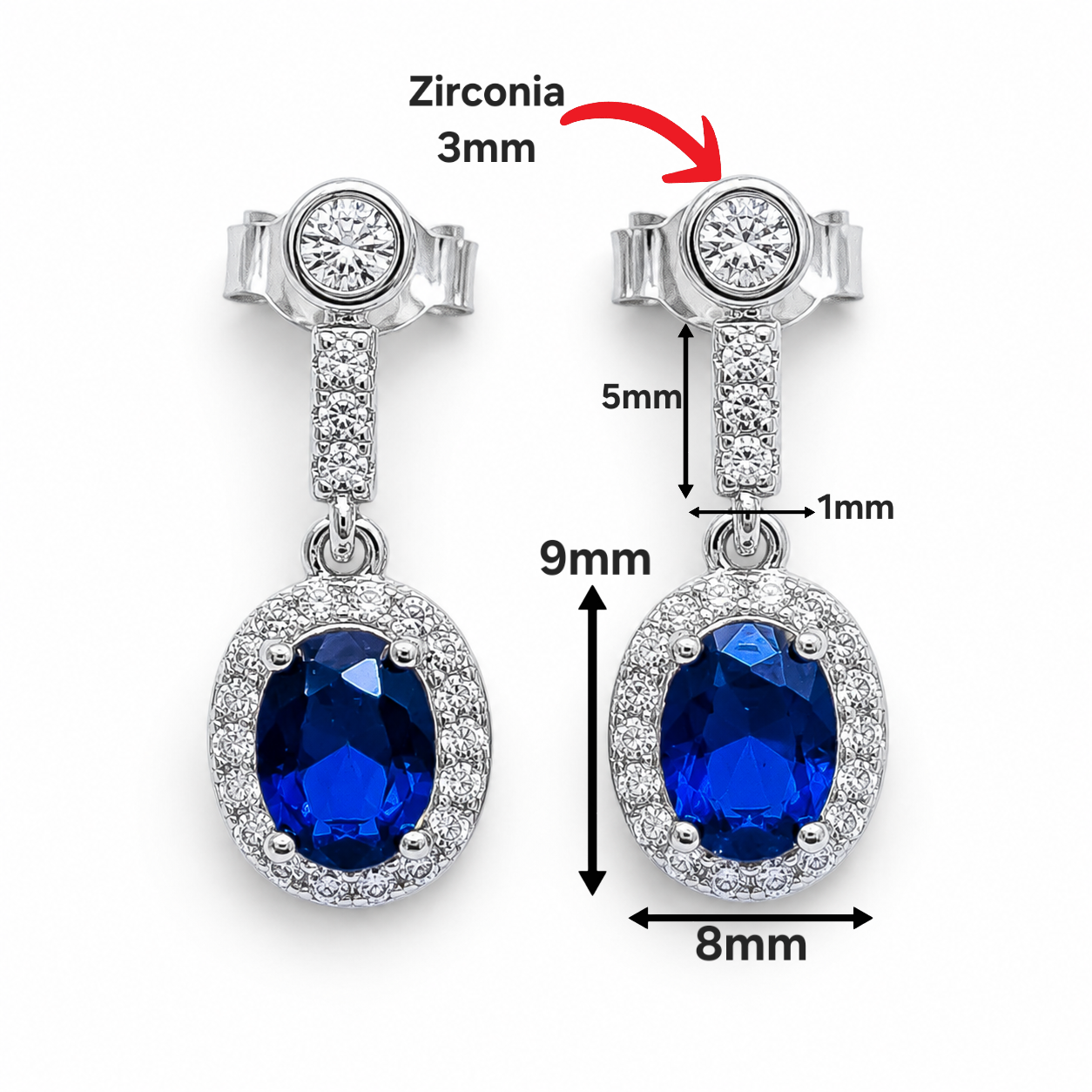 Arete Azul Zirconia Plata Ley 925