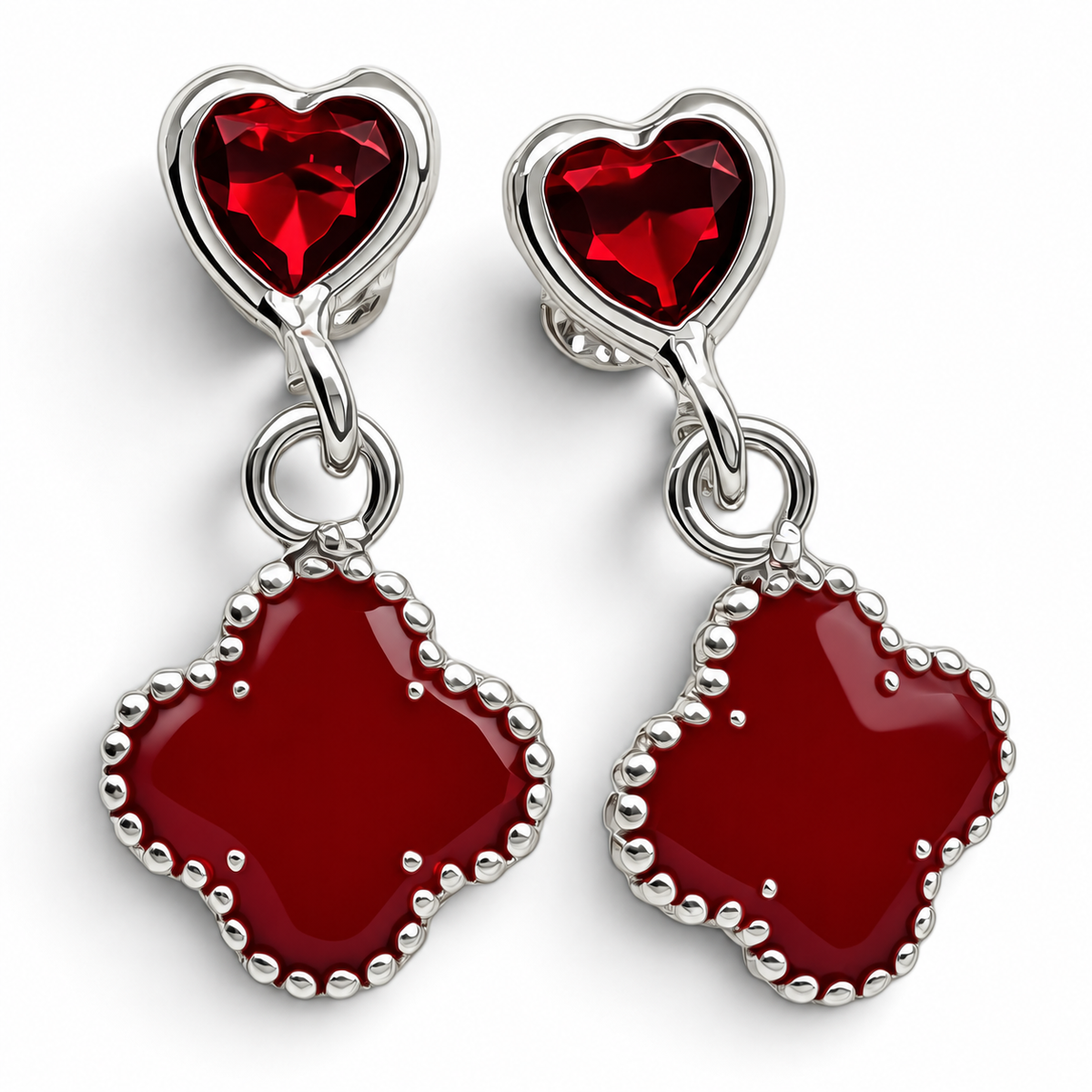 Broquel Trebol Rojo Plata Ley 925