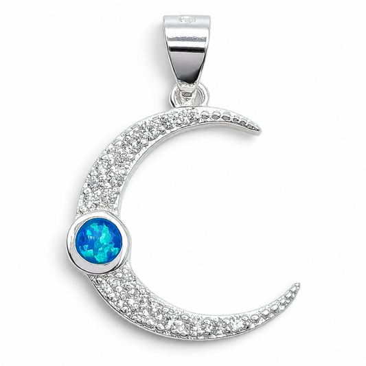 Dije Luna Opalo Azul Plata Ley 925