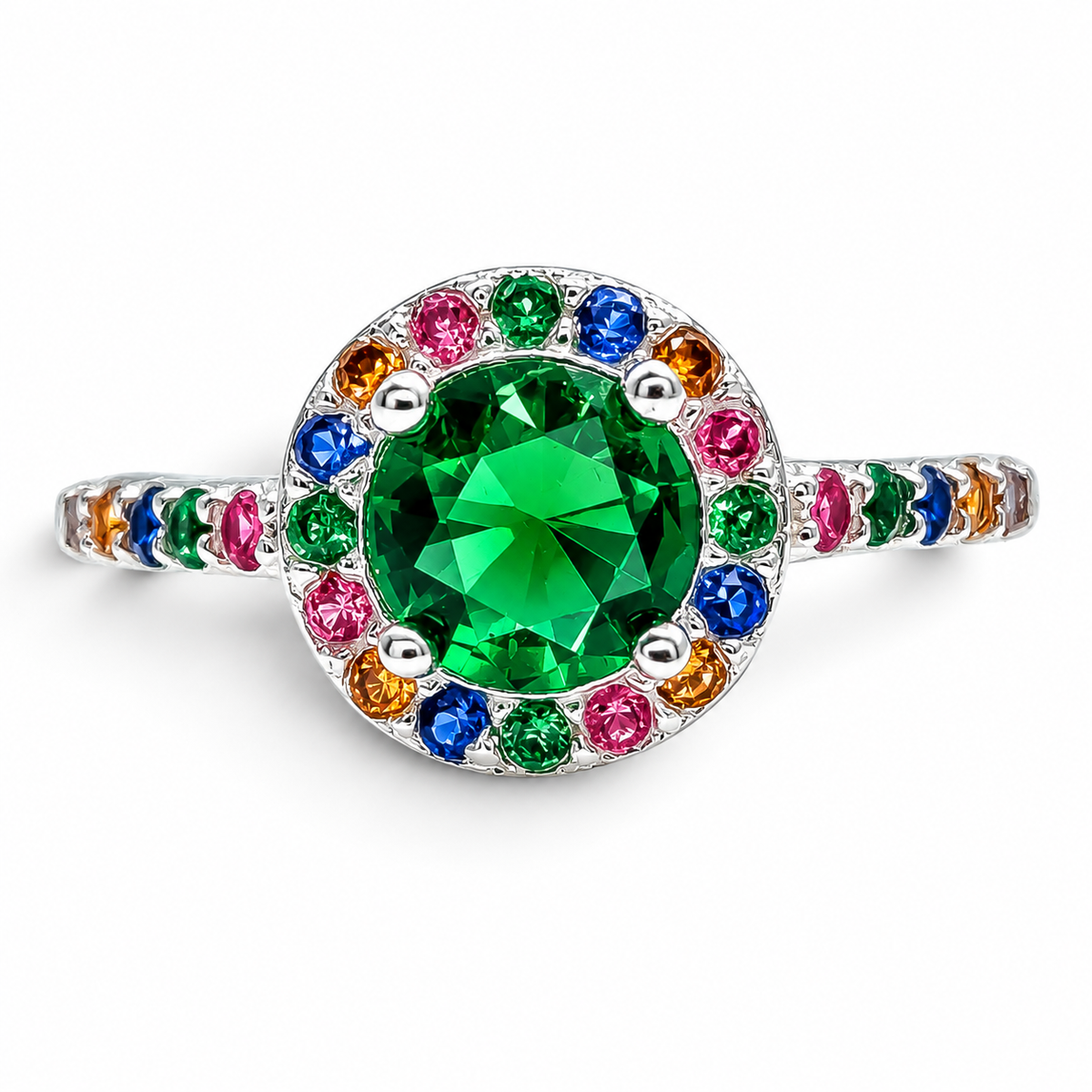 Anillo Verde Multicolor Plata Ley 925