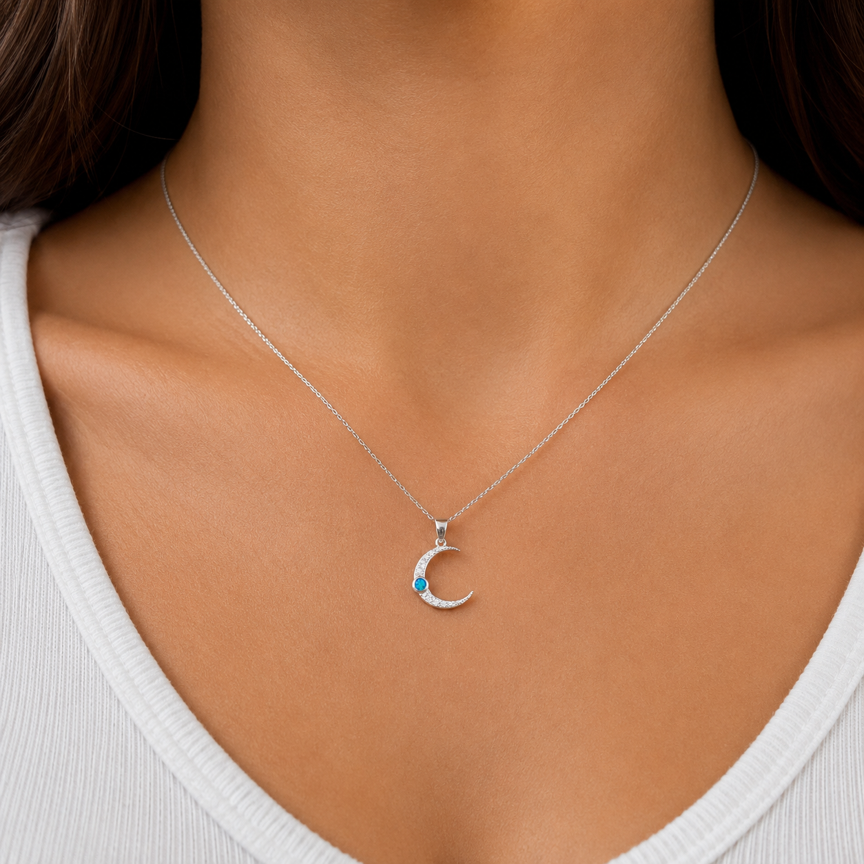 Dije Luna Opalo Azul Plata Ley 925