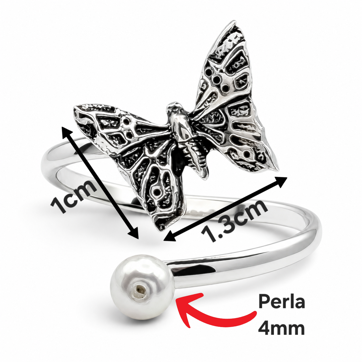 Anillo Mariposa Perlita Plata Ley 925