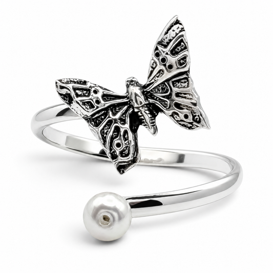 Anillo Mariposa Perlita Plata Ley 925