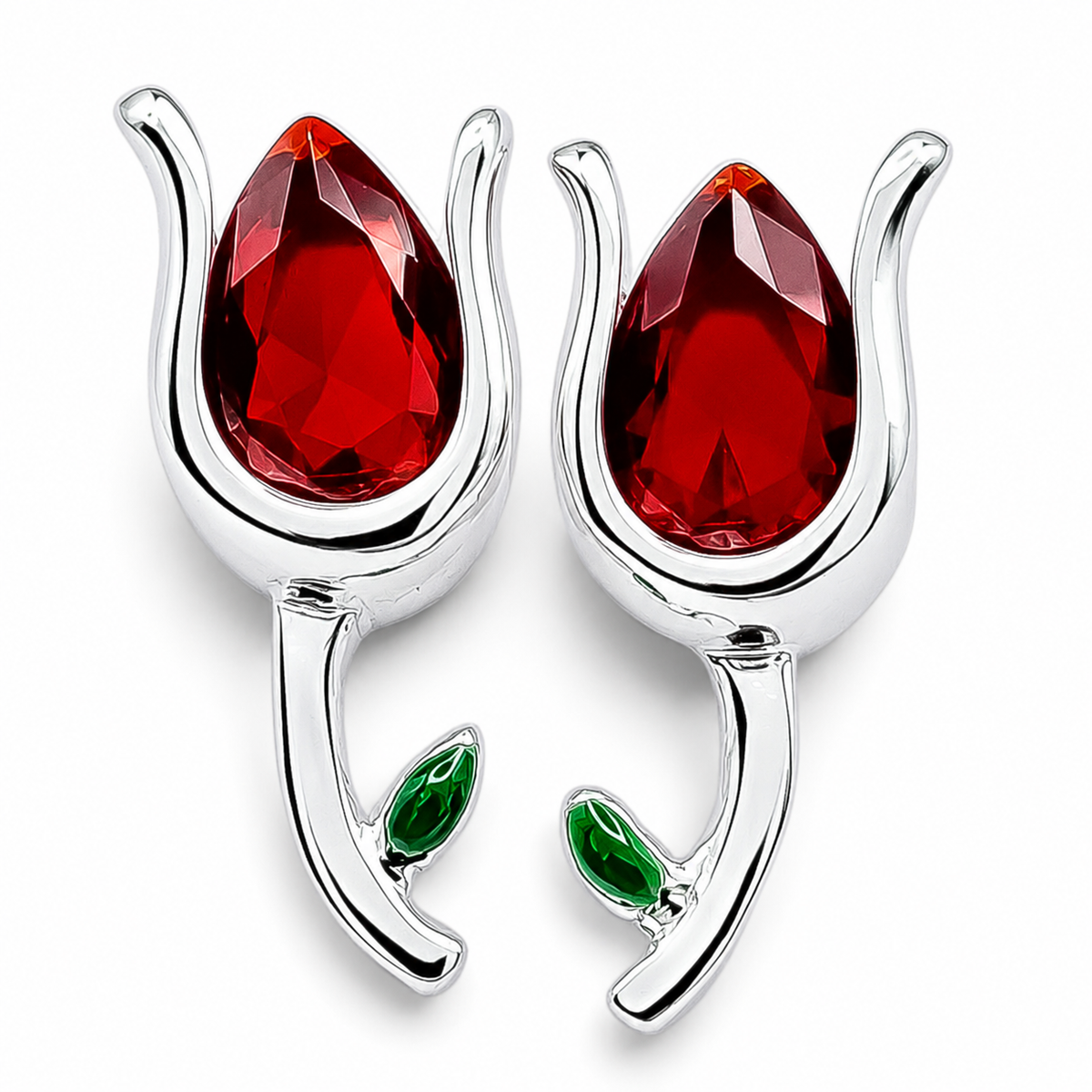 Broquel Tulipan Rojo Plata Ley 925