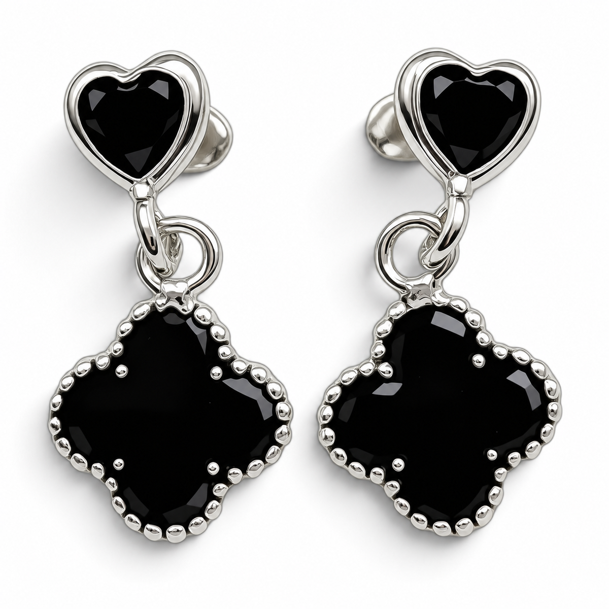 Broquel Trebol Negro Plata Ley 925