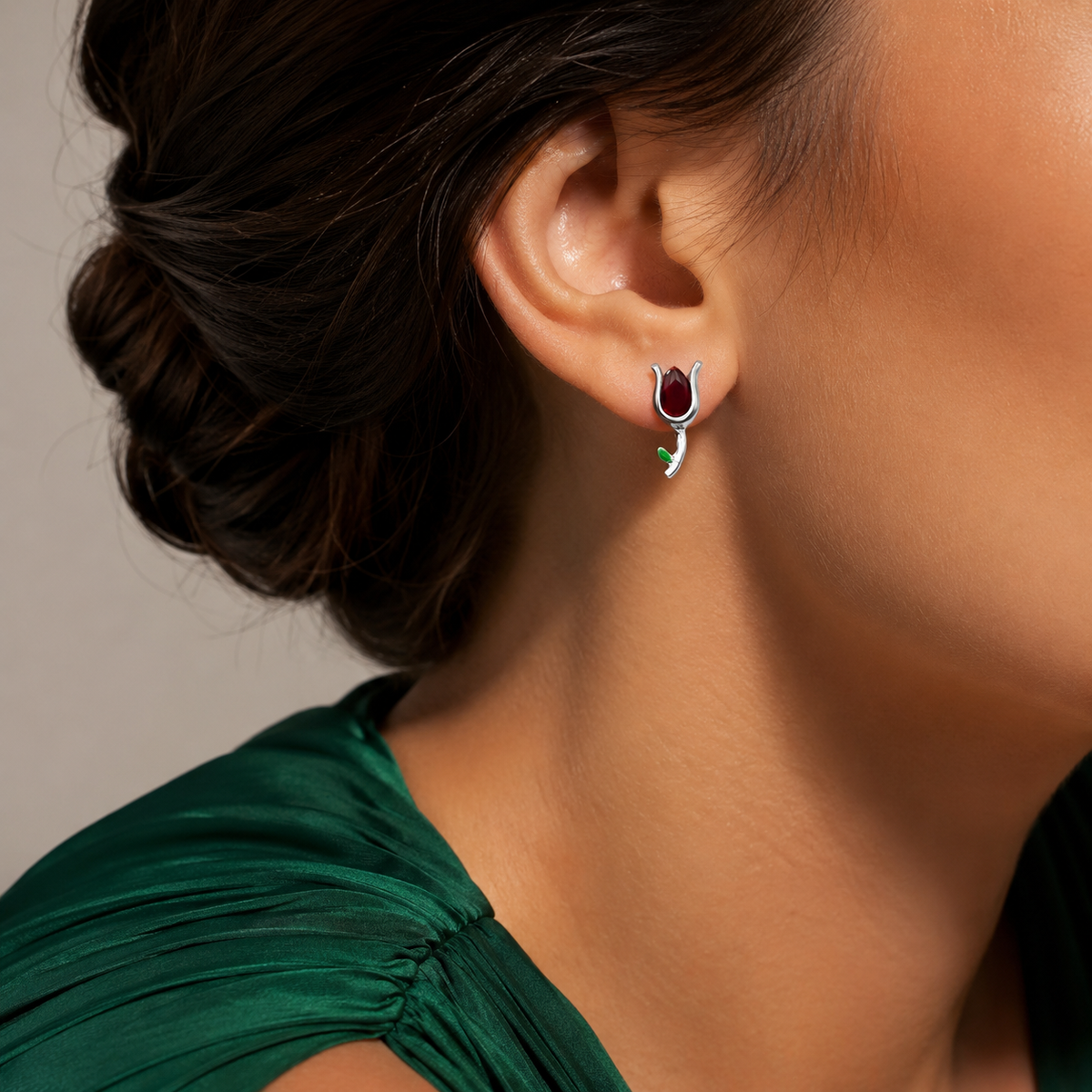 Broquel Tulipan Rojo Plata Ley 925