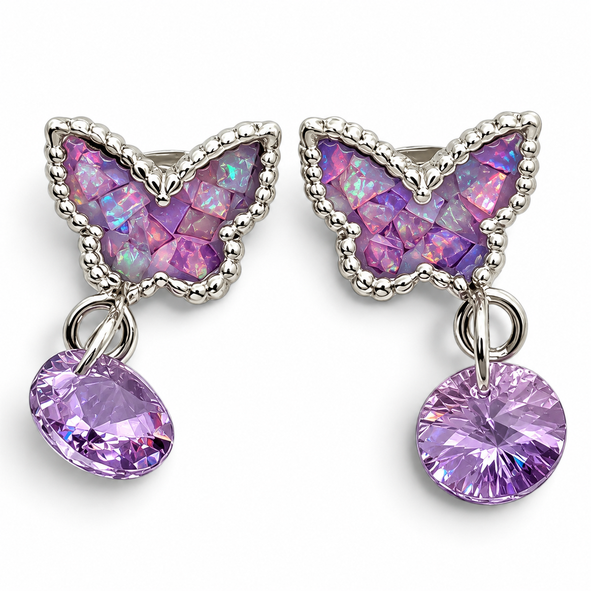 Arete Mariposa Lila Plata Ley 925