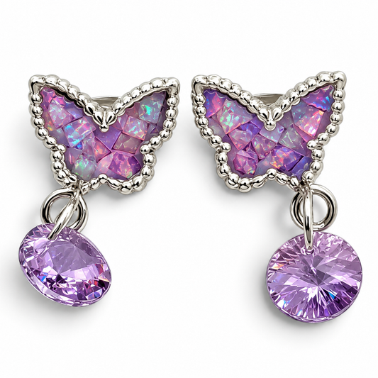 Arete Mariposa Lila Plata Ley 925