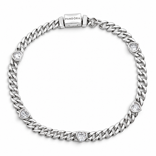 Pulso Corazones Pan 4mm Plata Ley 925