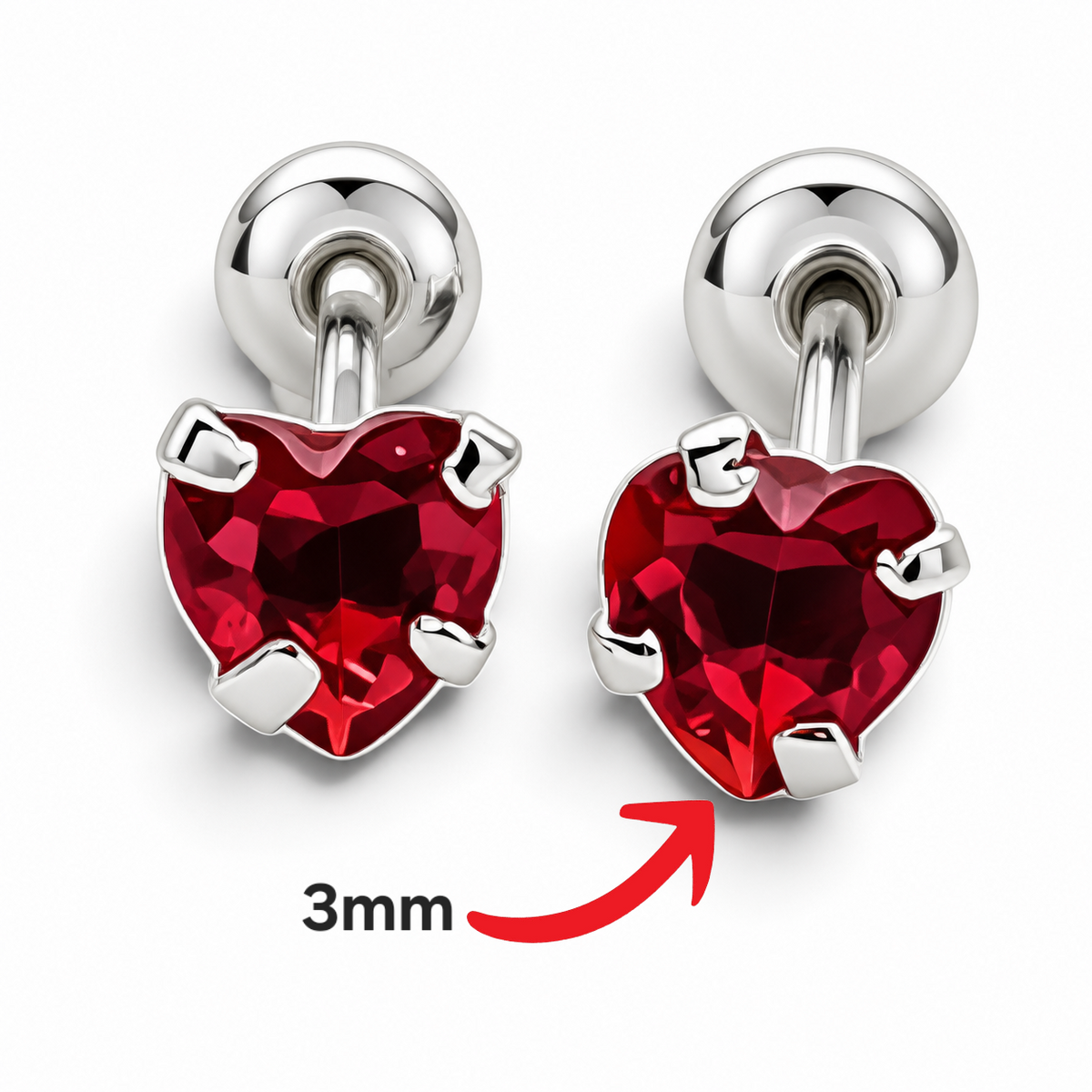 Broquel Corazon Rojo #3 Plata Ley 925