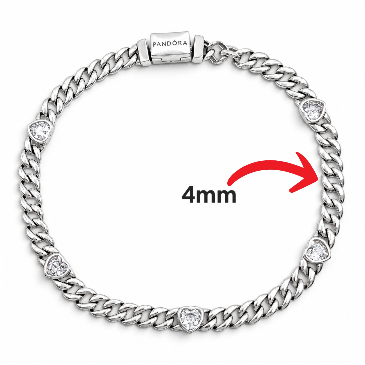 Pulso Corazones Pan 4mm Plata Ley 925