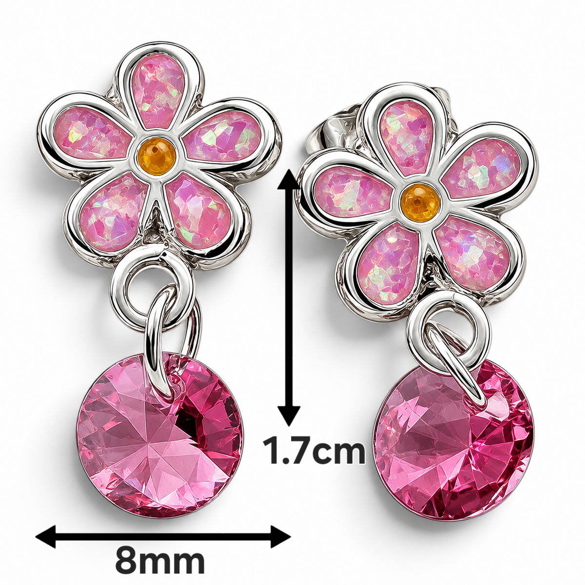 Arete Flor Rosa Plata Ley 925