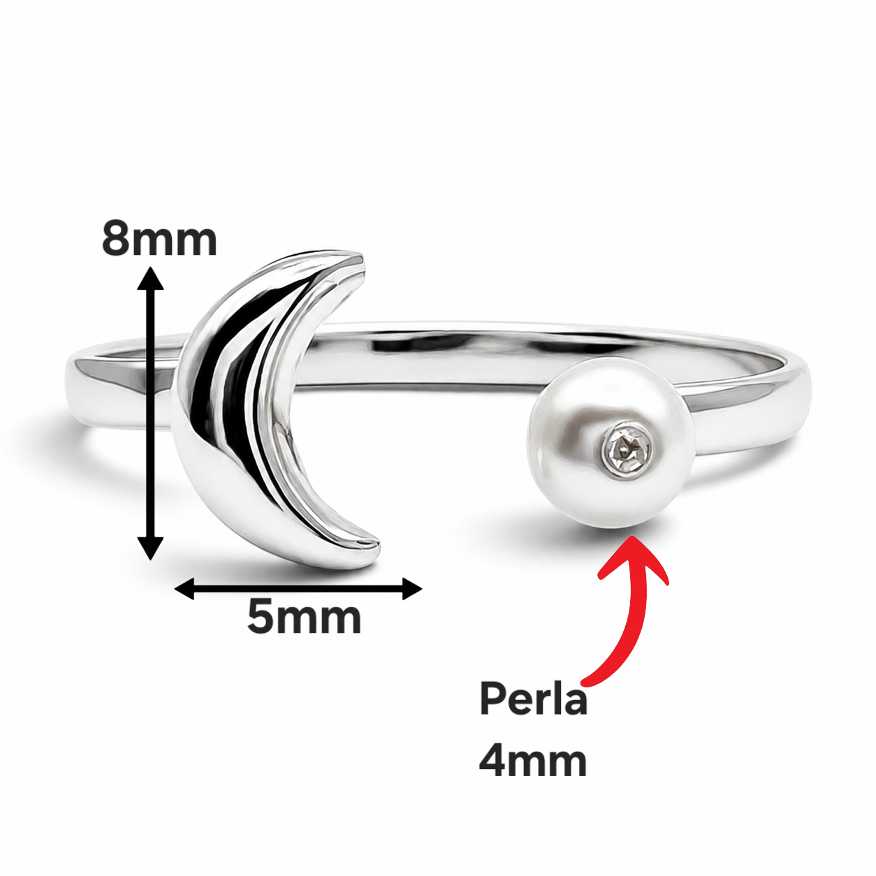 Anillo Perla Lunita Plata Ley 925