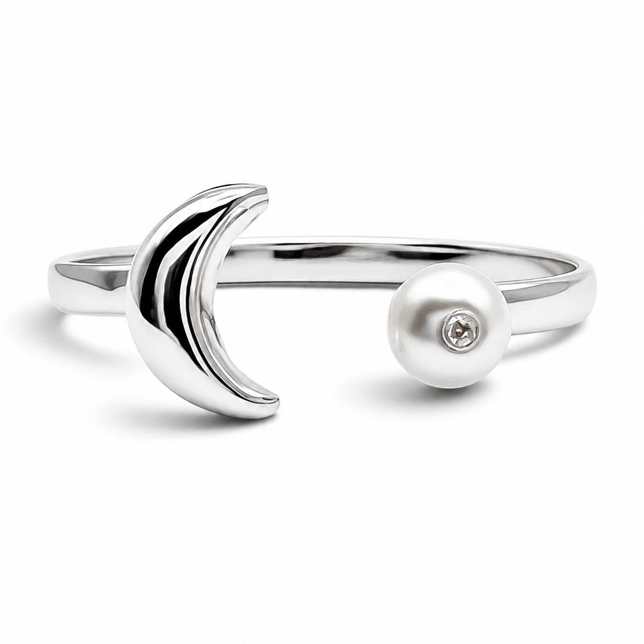 Anillo Perla Lunita Plata Ley 925