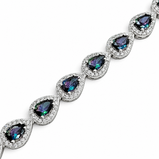 Pulsera Gota Tornazol Topacio Mistico Plata Ley 925