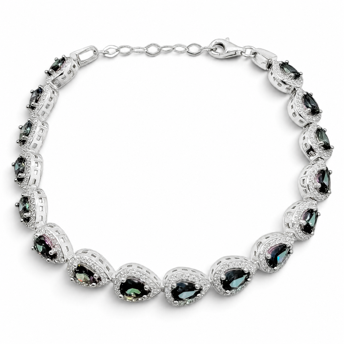 Pulsera Gota Tornazol Topacio Mistico Plata Ley 925